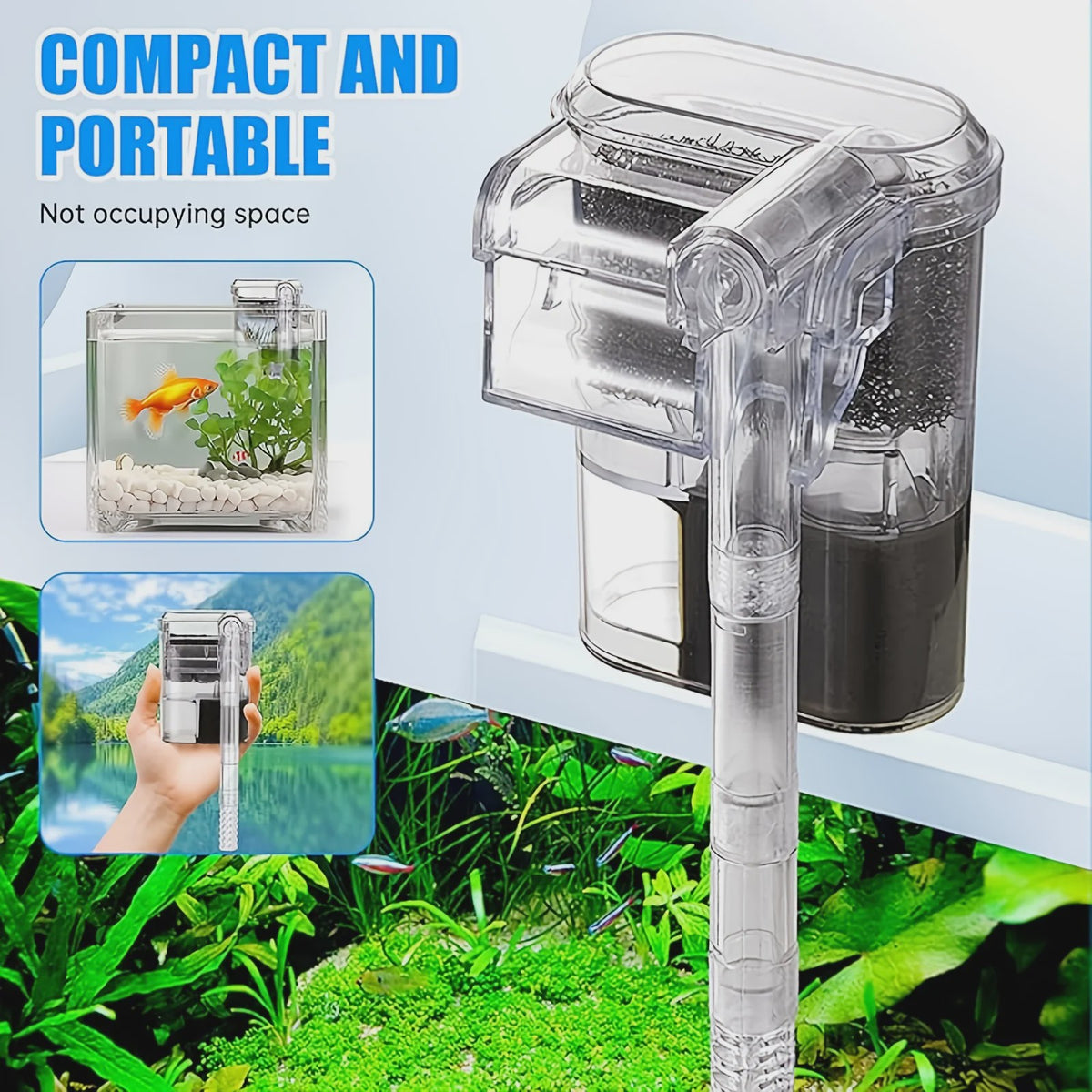 Compacte Hangende Aquarium Filter met USB Voeding - Ideaal voor Aquaria tot 30cm