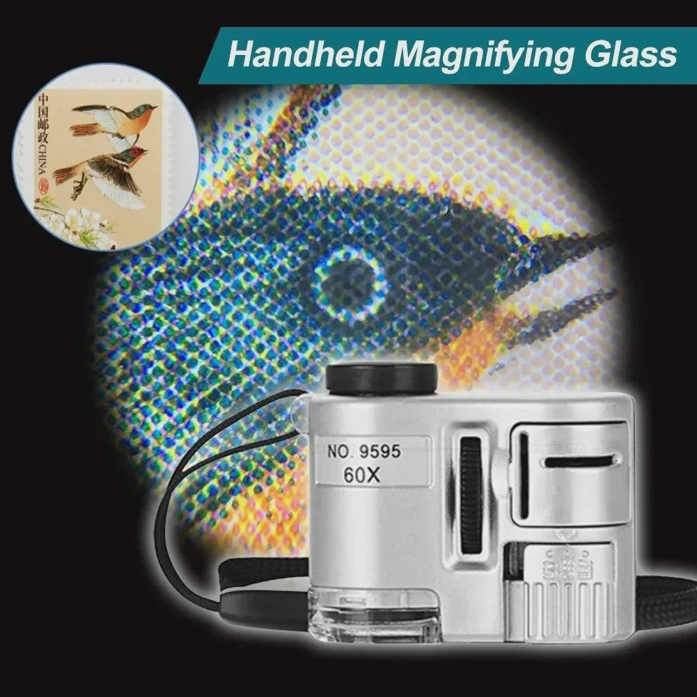 Mini Vergrootglas 60x met LED en UV Licht - Zakformaat Loupe voor Sieraden, Munten & Reparatie