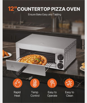Professionele 1500W Elektrische Pizzaoven voor Thuis & Horeca - Gelijkmatig Bakken & Eenvoudig Reinigen