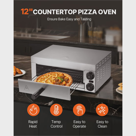 Professionele 1500W Elektrische Pizzaoven voor Thuis & Horeca - Gelijkmatig Bakken & Eenvoudig Reinigen