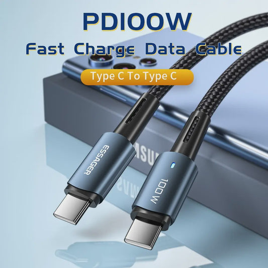 Essager PD 100W Type C naar C Kabel - Snel Opladen & Data voor Telefoon, Laptop, iPad