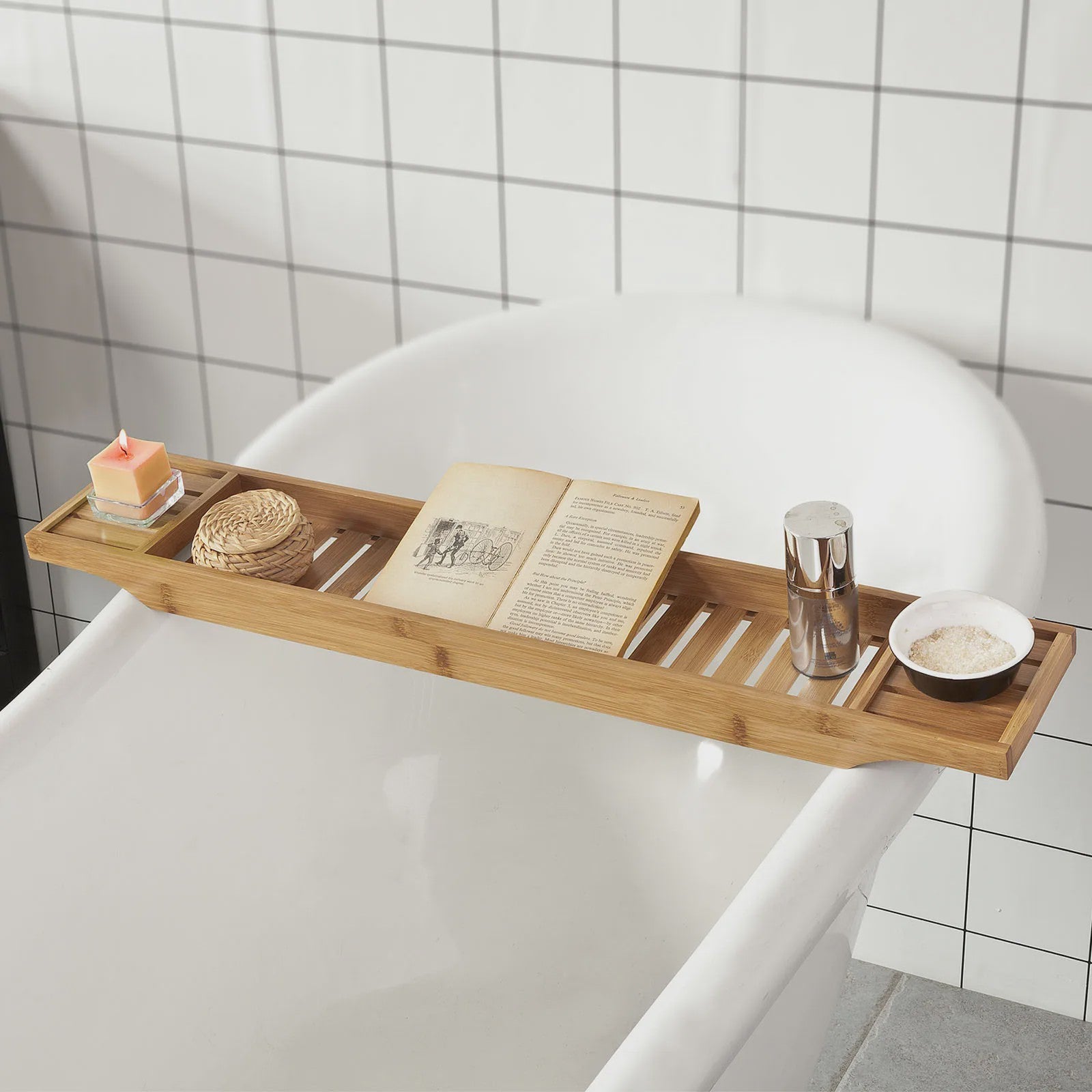 Luxe Bamboe Badplank 80cm - Extra Lang & Gelakt - Met Houders voor Wijn en Kaars