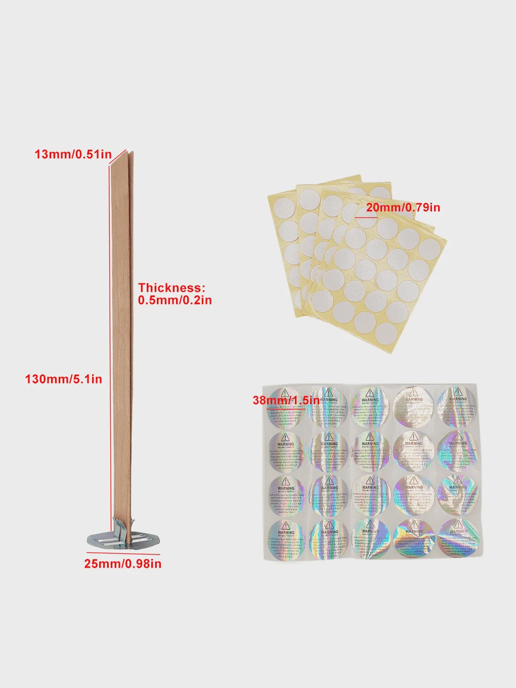 Houten Kaarsen Lonten Set - DIY Kaarsen Maken met Ring, Lijm & Waarschuwingsstickers