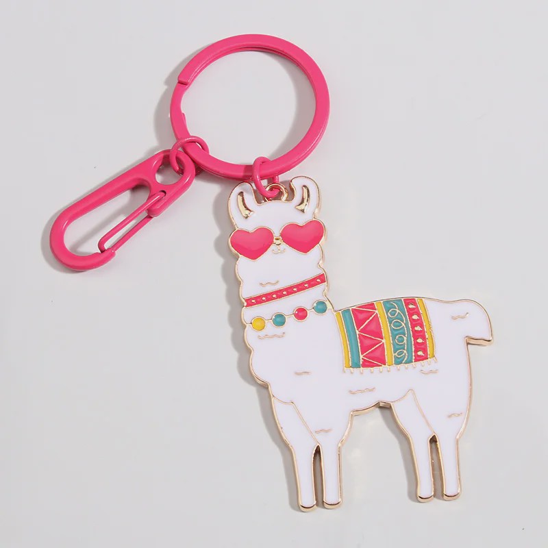 Schattige Alpaca Sleutelhanger met Hart & Bloem - Emaille Hanger voor Dames & Heren Handtas Accessoire