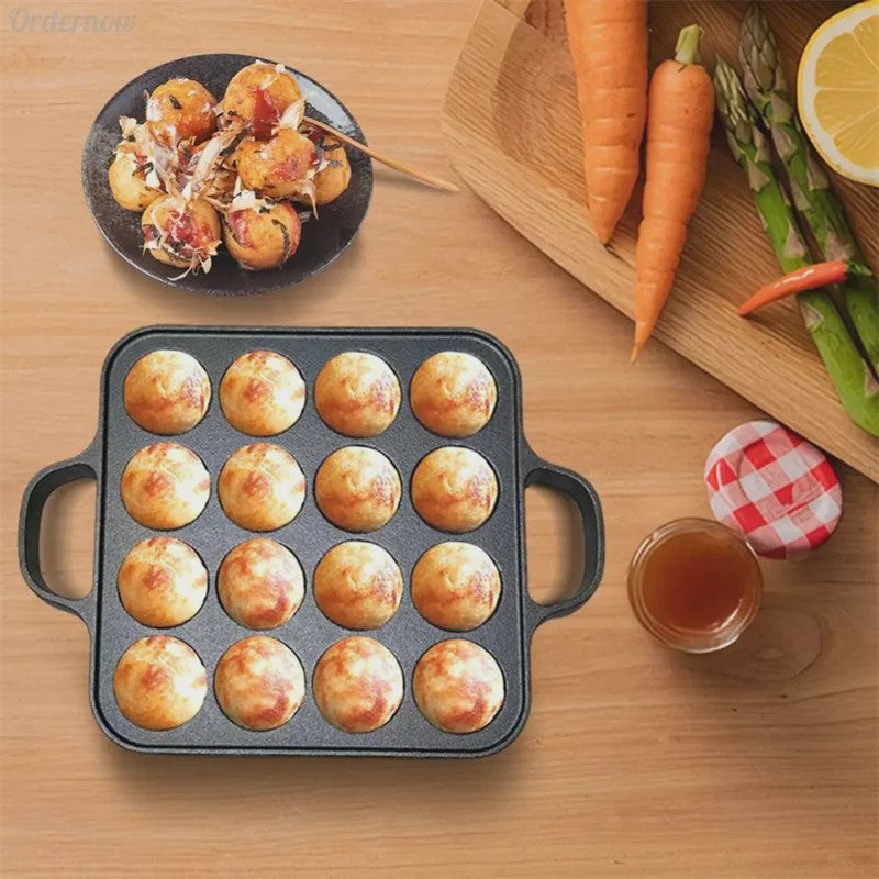Gietijzeren Takoyaki Pan met 16 Holtes - Non-Stick Octopus Bal Maker