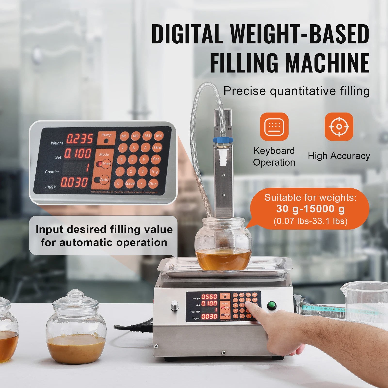 Automatische Vloeistof Vulmachine 30-15000g met Digitale Controle en Membraanpomp
