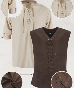 Herfst/Winter Herenkostuum: Middeleeuws Renaissance Viking Set (6-delig)