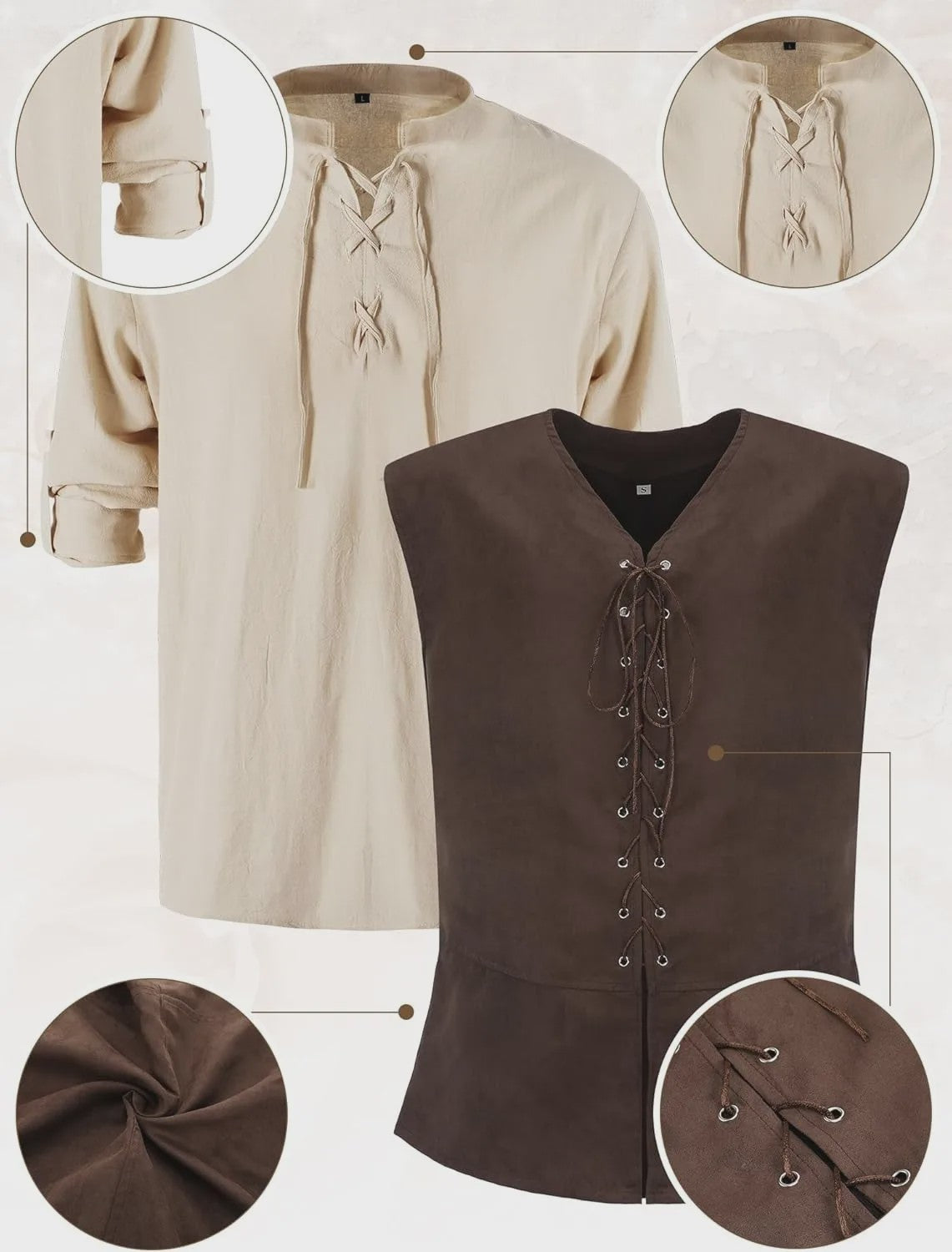 Herfst/Winter Herenkostuum: Middeleeuws Renaissance Viking Set (6-delig)