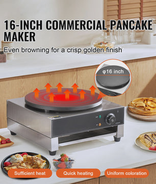 Professionele Crêpemaker 16 Inch - Elektrisch, Anti-aanbak & Krachtig