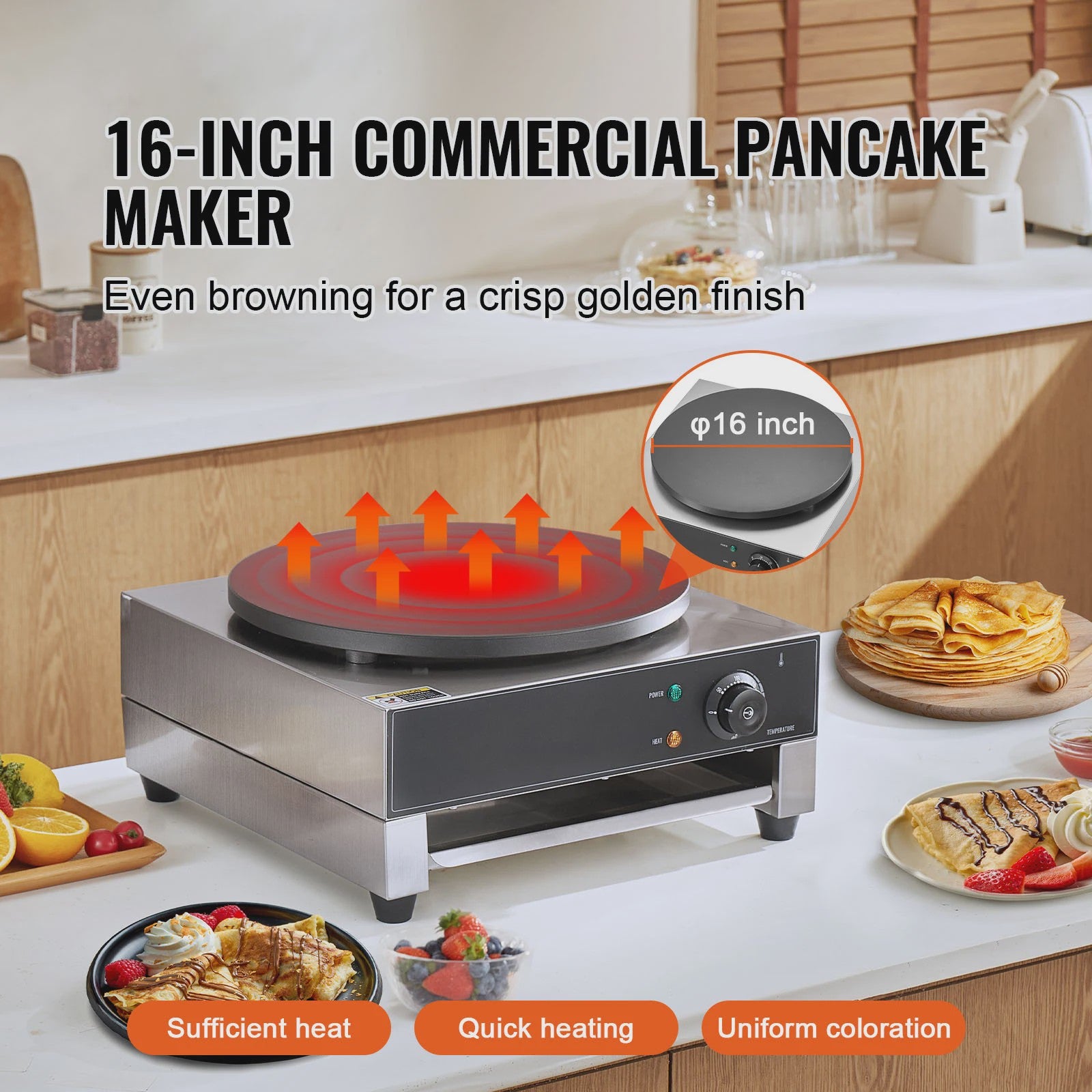 Professionele Crêpemaker 16 Inch - Elektrisch, Anti-aanbak & Krachtig