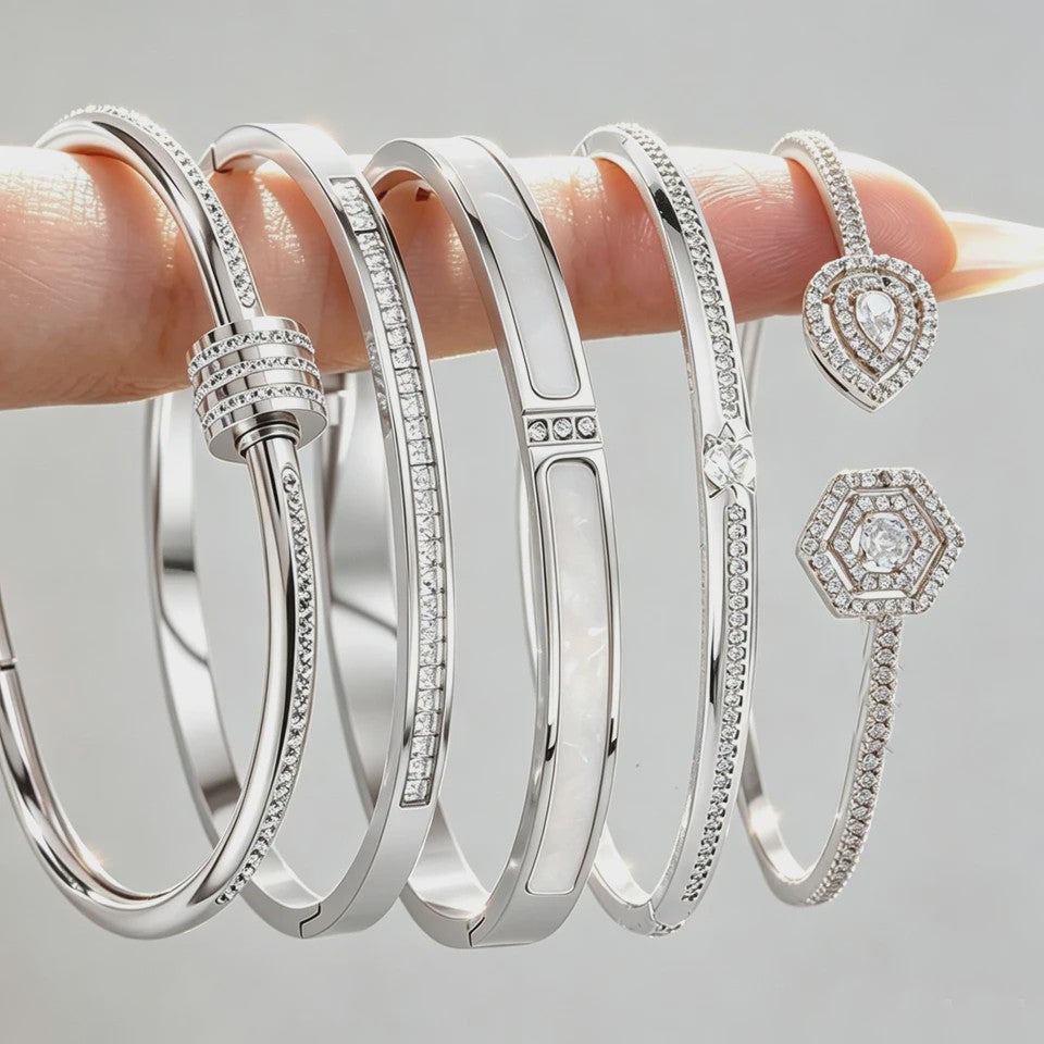 Luxe Zirkonia Armband Set - 5 Delig - Roestvrij Staal & Koper