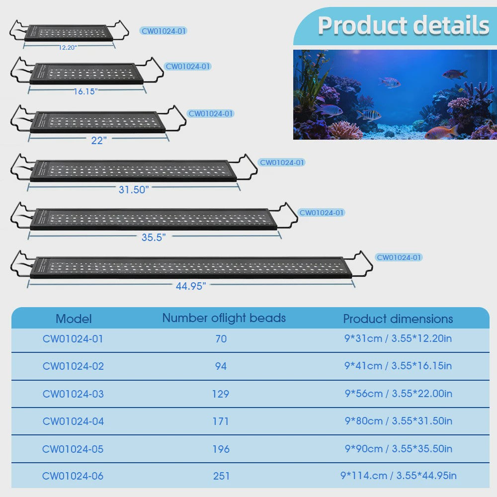 LED Aquarium Verlichting met Timer & Instelbare Helderheid - Full Spectrum, Verstelbaar