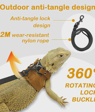 Verstelbaar Reptiel Harnas met Leiband Set voor Baardagame - 3 Maten, Zacht Leer