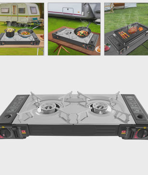 2-in-1 Camping Gasfornuis met Grillplaat - Compact & Draagbaar