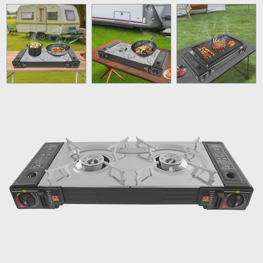 2-in-1 Camping Gasfornuis met Grillplaat - Compact & Draagbaar