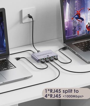 Gigabit 1x4 Ethernet Splitter 1000Mbps RJ45 LAN - Verdeel Internet naar 4 Apparaten