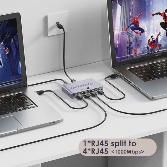 Gigabit 1x4 Ethernet Splitter 1000Mbps RJ45 LAN - Verdeel Internet naar 4 Apparaten