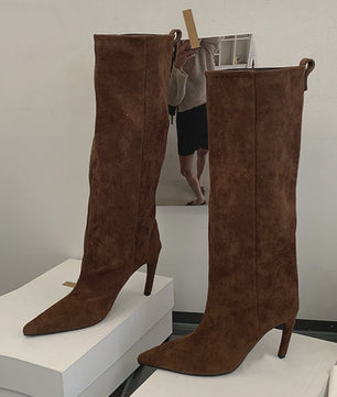 Chique Dames Hoge Laarzen met Puntige Neus en Lage Naaldhak - Herfst/Winter Collectie