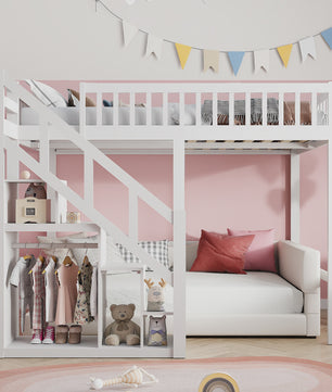 Wit Kinder Hoogslaper met Trap en Opbergkast - 90x200cm - Multifunctioneel Speelbed