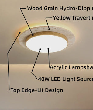 Wabi Sabi Travertin Plafondlamp 40W - Natuursteen & Houtkleur - 15.8 Inch