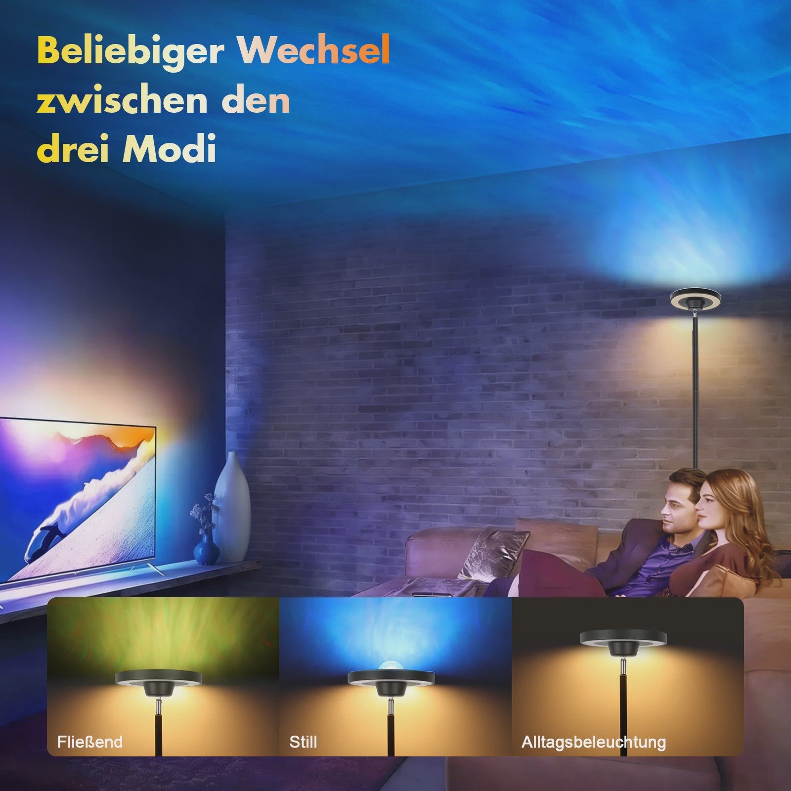 Moderne LED Vloerlamp met Watergolf Effect, RGB & CCT Sfeerverlichting en Leeslamp Functie