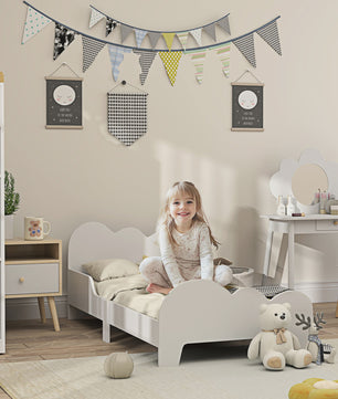 Wit Kinderbed 140x70 cm met Wolk Thema en Veiligheidsrekje
