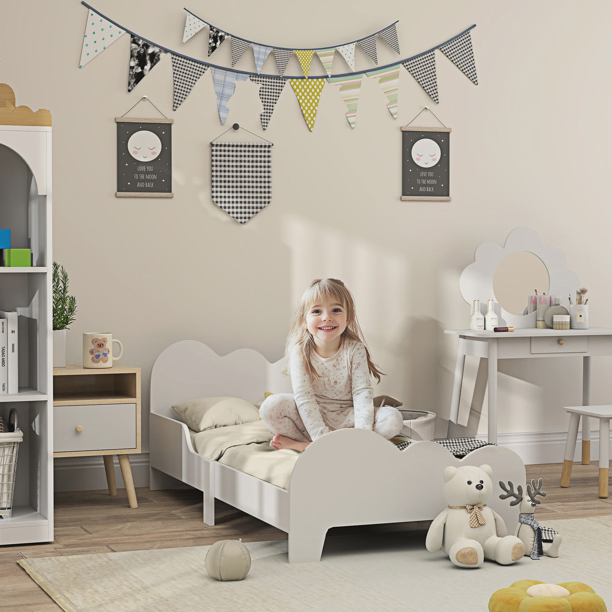 Wit Kinderbed 140x70 cm met Wolk Thema en Veiligheidsrekje