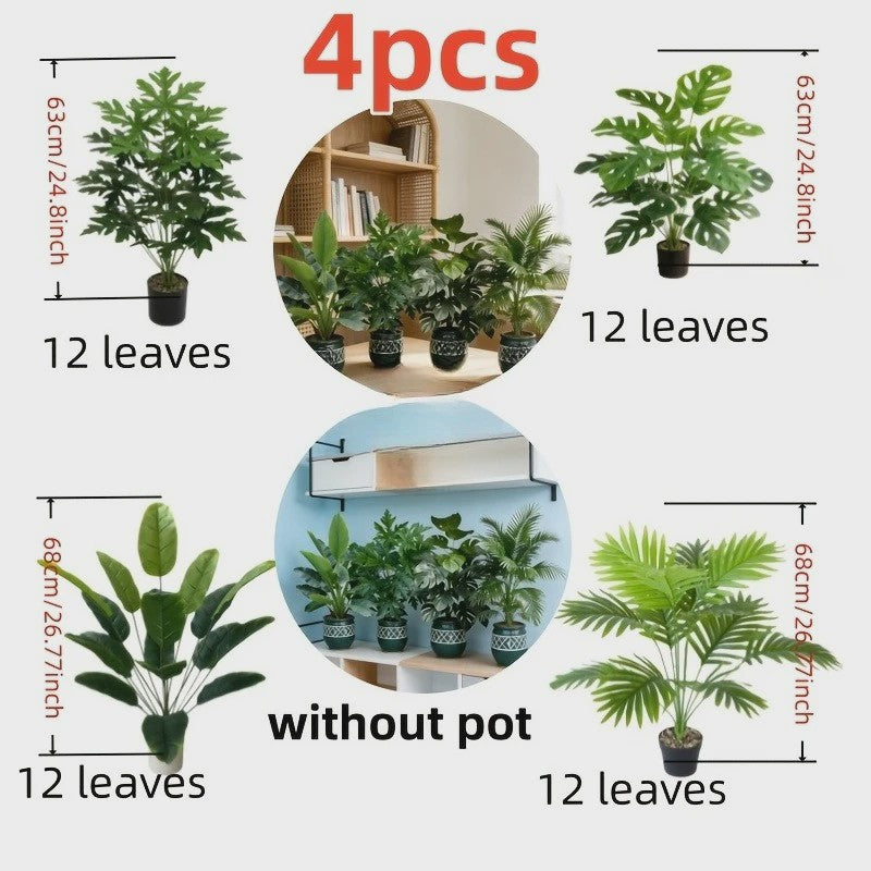 Set van 4 Grote Kunst Areca Palm Planten met 48 Bladeren - Tropische Decoratie