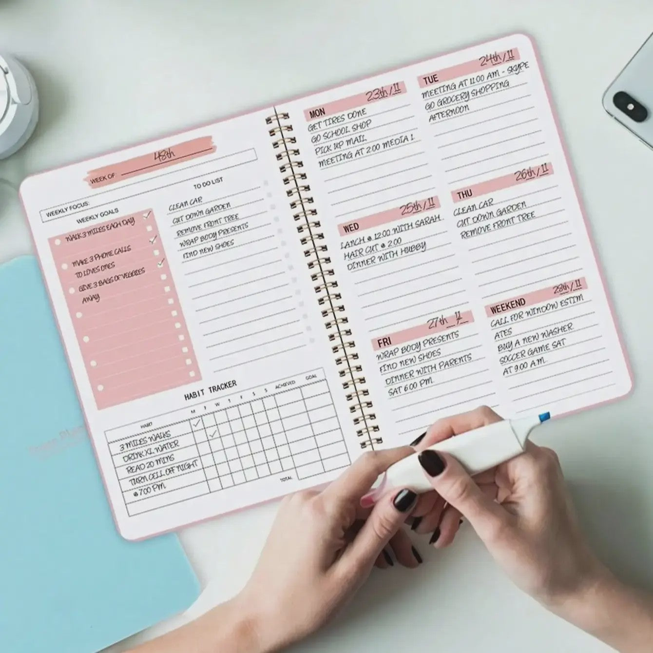A5 Weekplanner Agenda - Ongeprikte Spiral Notebook voor Dagelijkse Planning & Doelen