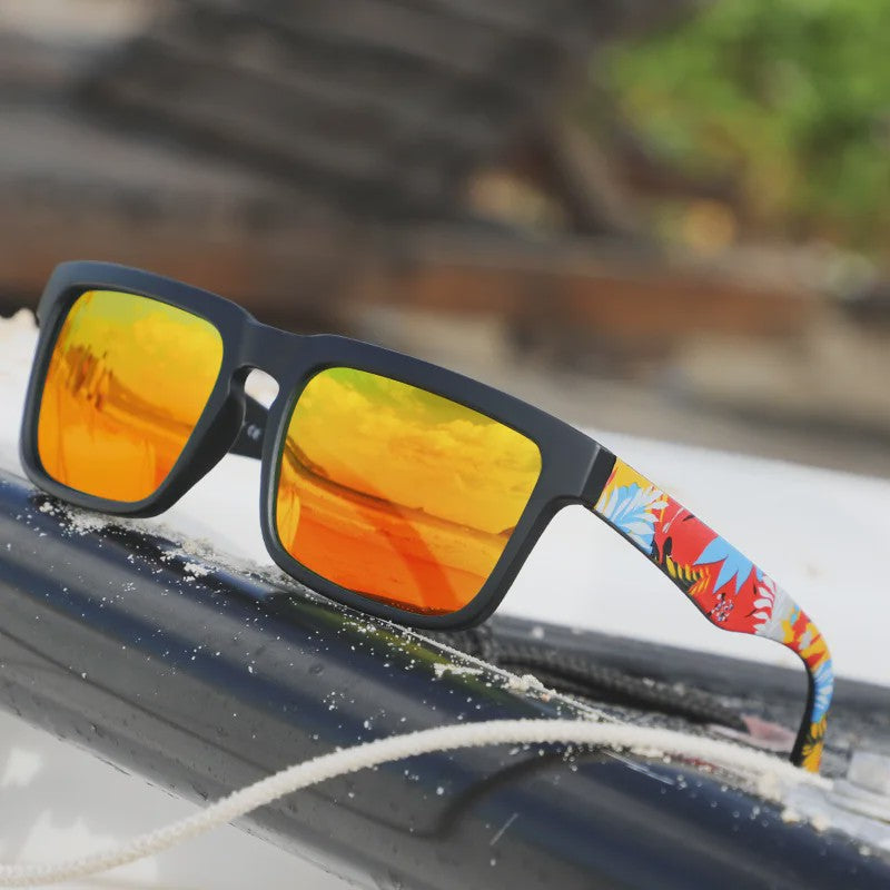 4-delige Set Vierkante Sportzonnebrillen met Designer Tempelpatroon - UV400 Bescherming