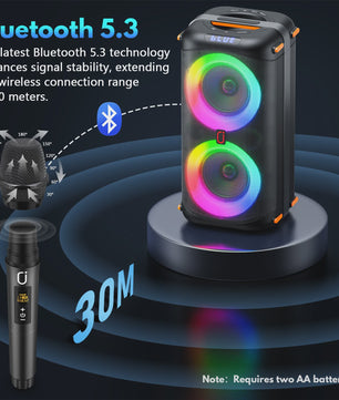 Draagbare Karaoke Machine met Bluetooth 5.3, PA Systeem, LED Verlichting & Echo