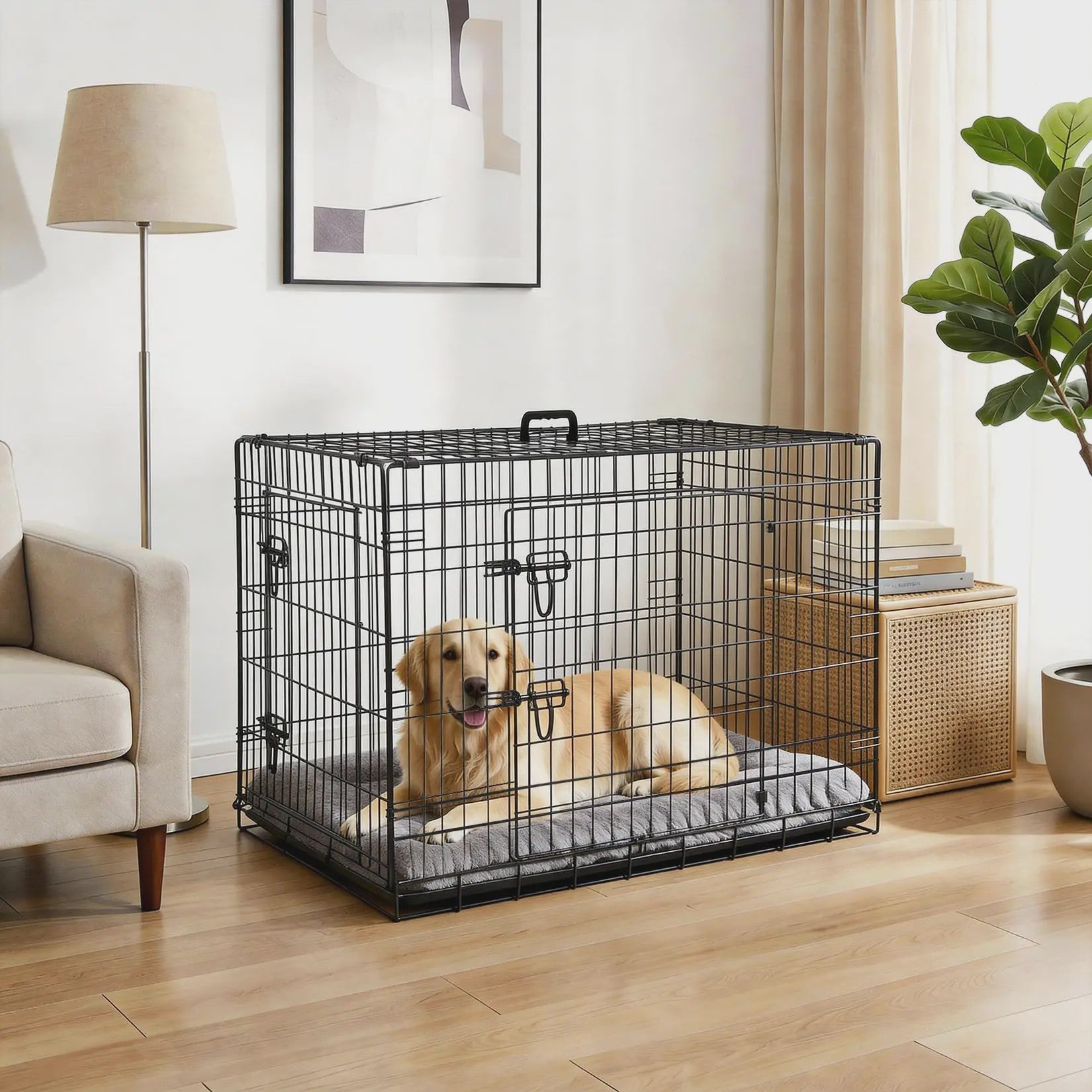Dubbeldeurs Metalen Hondenkennel 24-48 inch - Inklapbaar met Uitneembare Tray