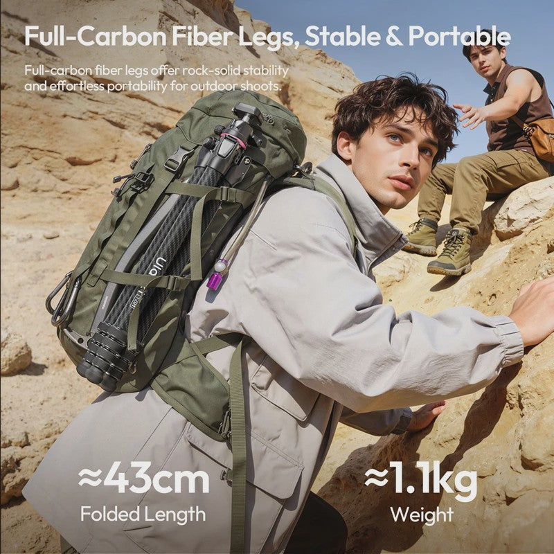 Ulanzi TZ01: Veelzijdige 2-in-1 Carbon Fiber Tripod (1.63m) - Compact & Stabiel voor Outdoor, Vlogging & Reizen