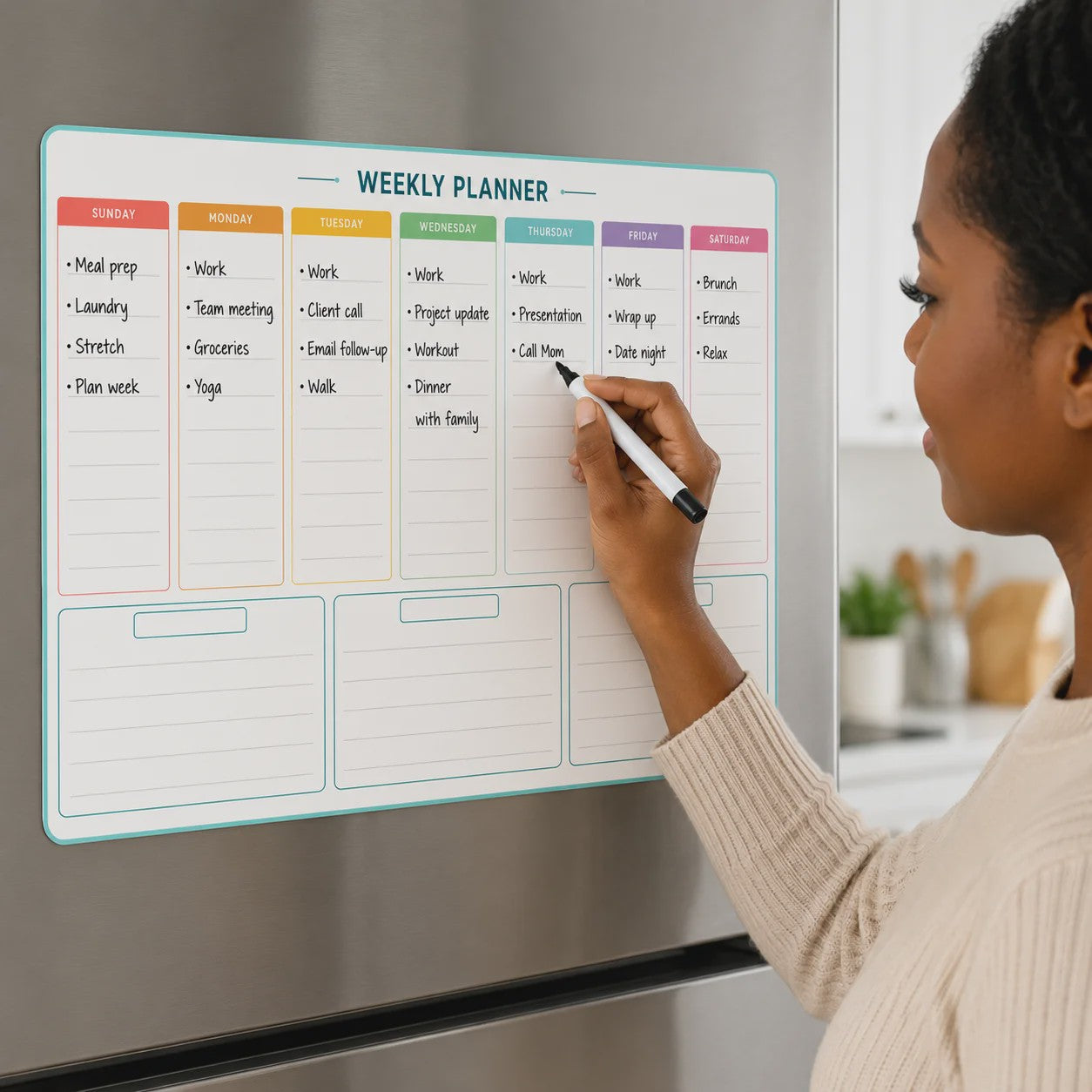 Weekplanner 30x40 cm Kleurgecodeerd met Marker - Ideaal voor Koelkast & Kantoor
