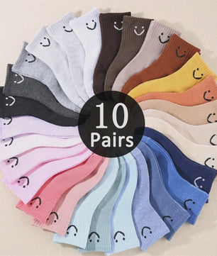 10 Paar Kinder Sokken met Vrolijke Smiley Print - Mid-Calf, Jongens & Meisjes