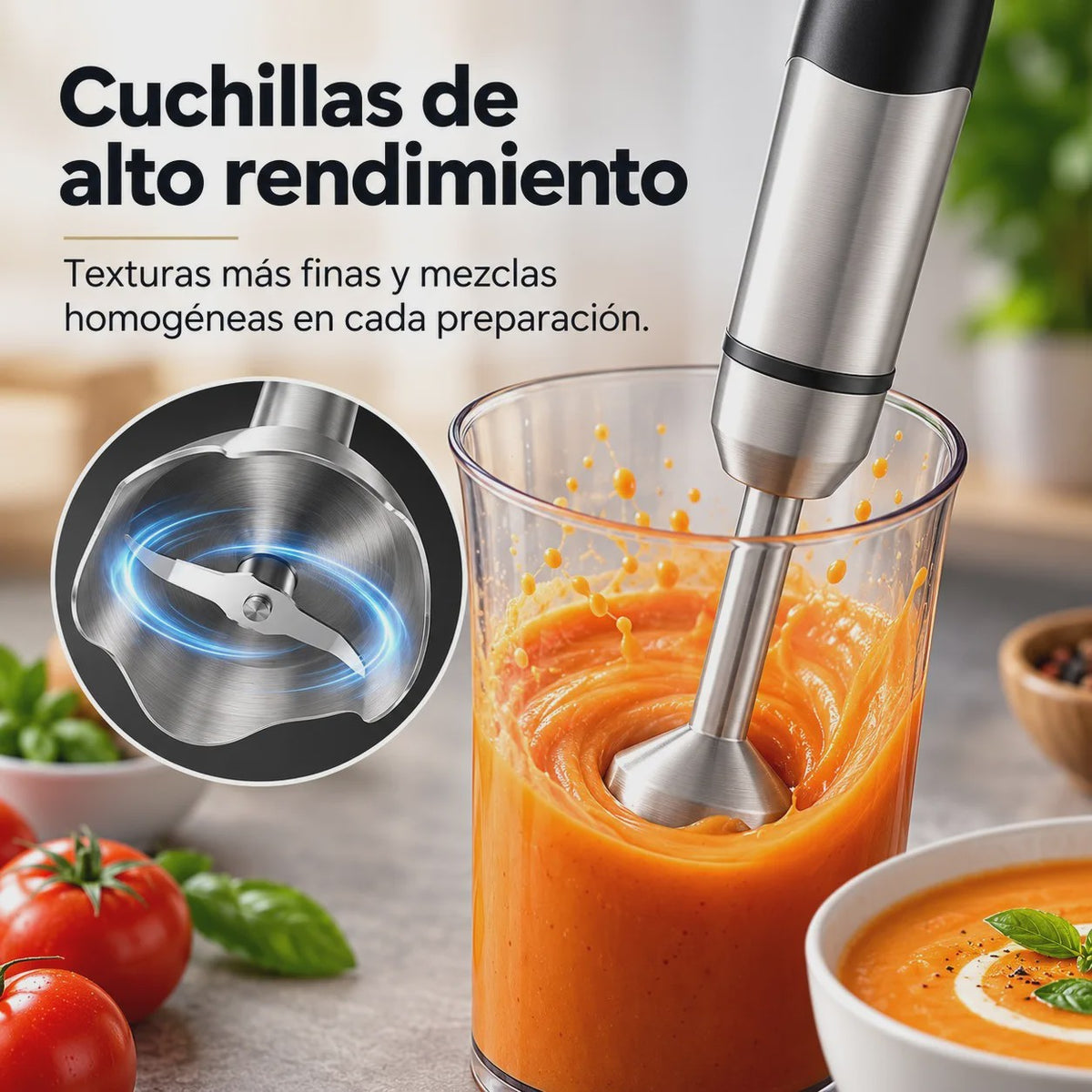 Krachtige 1500W Staafmixer met Turbo, RVS Bladen & Afneembare Arm - Ideaal voor Smoothies, Soepen en Sauzen