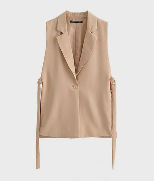 Dames Y2K Mouwloos Vest met Notch Kraag en Tailleband - Chic & Casual
