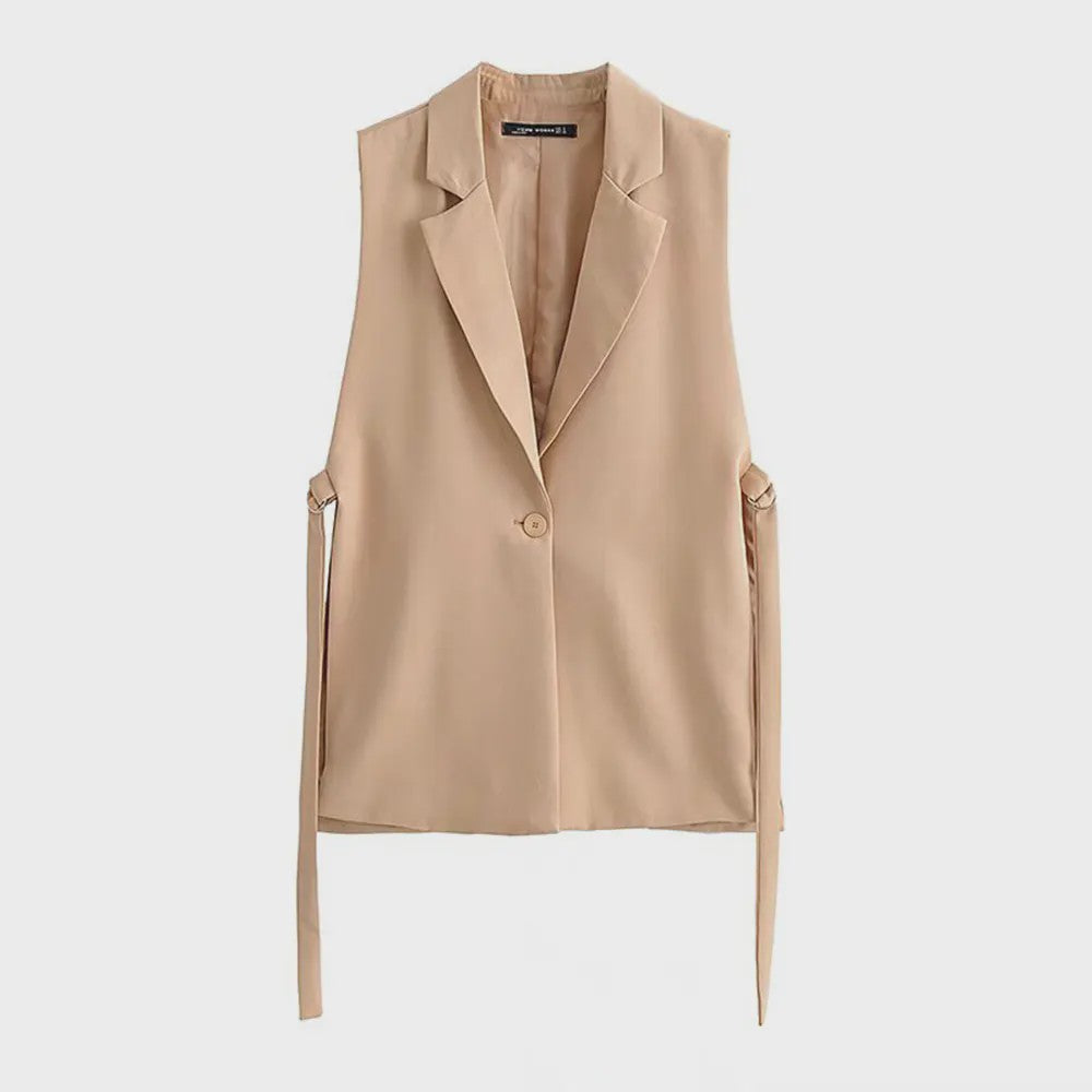Dames Y2K Mouwloos Vest met Notch Kraag en Tailleband - Chic & Casual