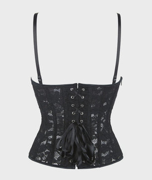 Zwart kanten korset top met mesh en ritssluiting - Sexy bustier voor feesten