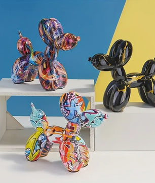 Kleurrijke Ballonhond Sculptuur - Graffiti Stijl Hondenbeeldje voor Woonkamer Decoratie