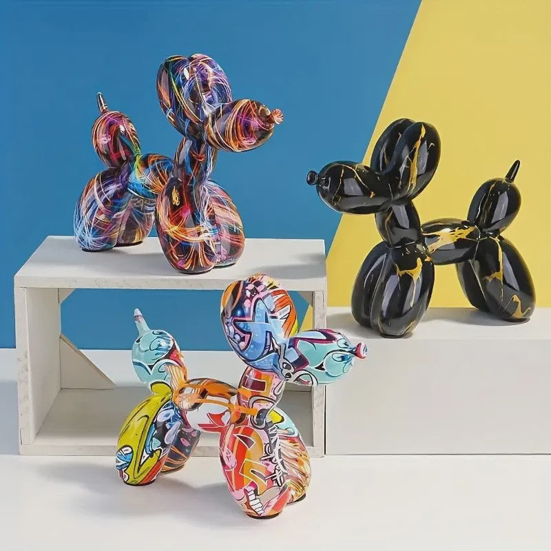 Kleurrijke Ballonhond Sculptuur - Graffiti Stijl Hondenbeeldje voor Woonkamer Decoratie