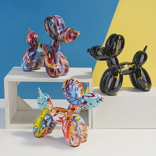 Kleurrijke Ballonhond Sculptuur - Graffiti Stijl Hondenbeeldje voor Woonkamer Decoratie