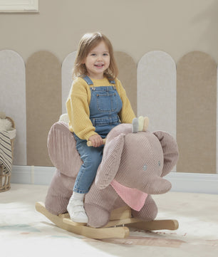 Schattige Olifant Wipstoel met Geluid en Veiligheidsgordel - Houten Basis