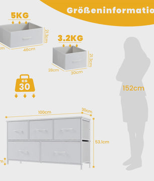 Stijlvolle Ladekast met 5 Stoffen Lades en Stalen Frame - Ideaal voor Kleding & Opslag