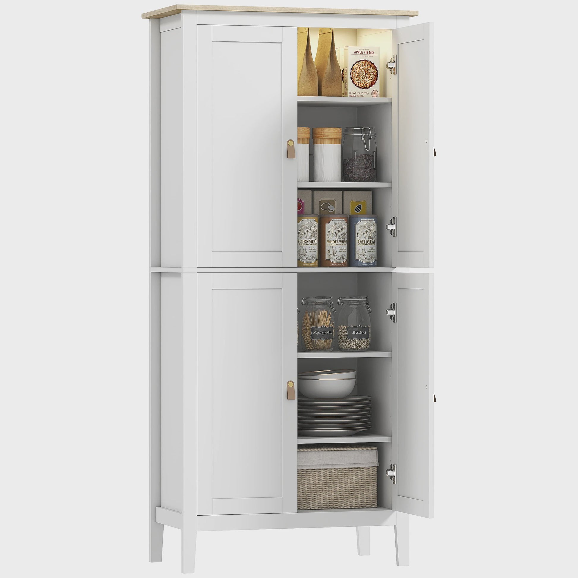 Homcom Hoge Keukenkast met LED Verlichting en Bewegingssensor - 176.5 cm