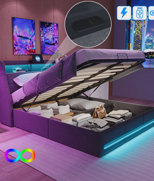 Luxe Gestoffeerd Bed 140/160x200cm met LED Verlichting, USB en Opbergruimte