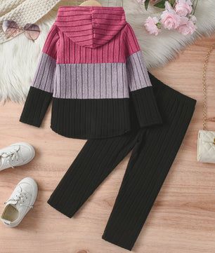 Set Meisjes Hoodie met Broek - Colorblocking Stijl voor Lente & Herfst Uitjes