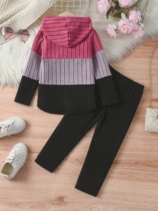 Set Meisjes Hoodie met Broek - Colorblocking Stijl voor Lente & Herfst Uitjes