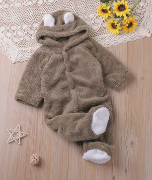 Schattige Baby Romper met Berenoren - Winter Jumpsuit voor Jongens & Meisjes