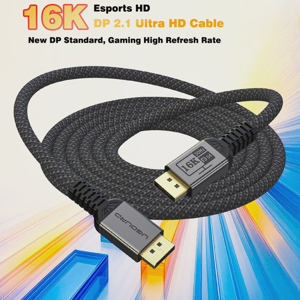 UGOURD DisplayPort 2.1 Kabel - 16K 480Hz, 54Gbps, HDR10, DSC - Ultieme Gaming & Monitor Kabel